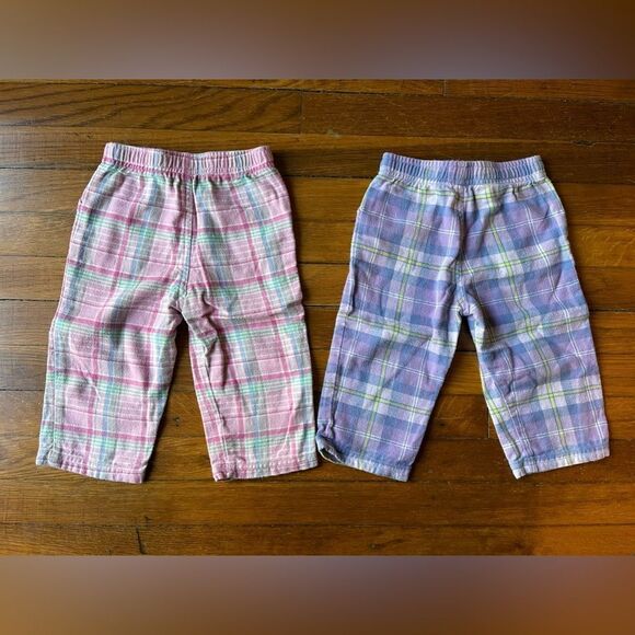 LL Bean 12-18 month set of 2 plaid flannel pajama pants pink and purple - Picture 4 of 4